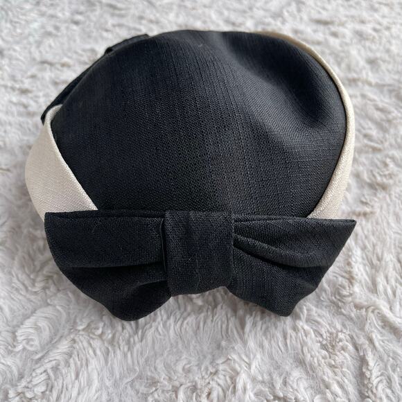 Vintage black fascinator hat bow black cream - Picture 4 of 10